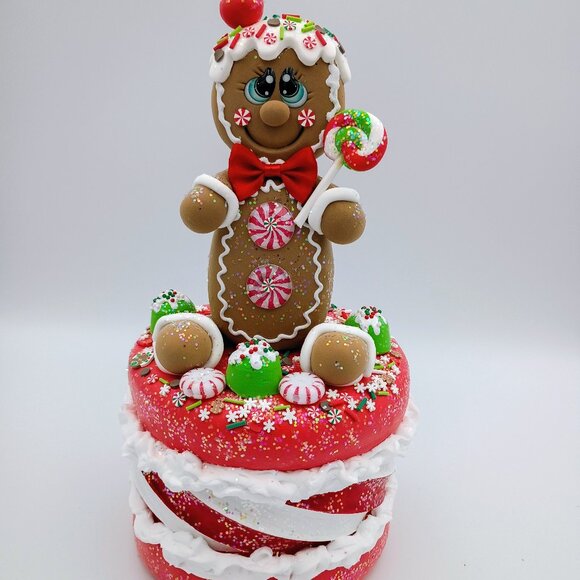 Gingerbread Christmas Centerpiece – Faux Cake Holiday Table Decor, Peppermint - Picture 3 of 6